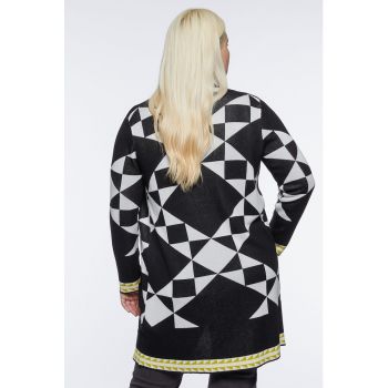 Cardigan lung cu model geometric