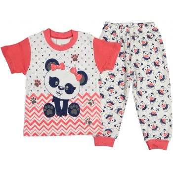 Pijama Ursulet Panda cu fundita pentru fete, rosu, 1-3 ani
