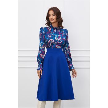 Rochie Dy Fashion clos albastra cu imprimeu rosu la bust
