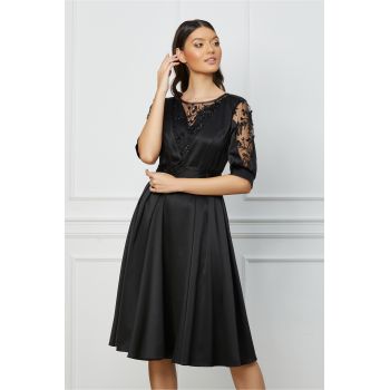 Rochie Ella Collection Alia neagra cu paiete si cordon in talie