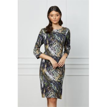 Rochie Silvia neagra cu imprimeuri mov si kaki