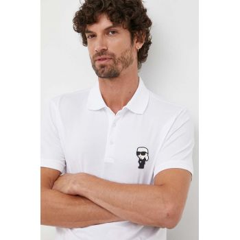 Karl Lagerfeld tricou polo bărbați, culoarea alb, cu imprimeu 500221.745022 de firma original