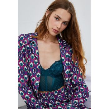 Bluza de pijama din satin cu snur in talie