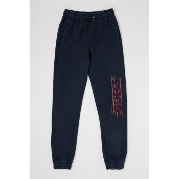 Pantaloni sport de bumbac cu logo cusut