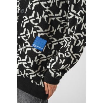 Cardigan din amestec de lana cu imprimeu logo