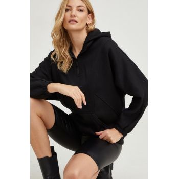 Answear Lab bluza femei, culoarea negru, cu glugă, neted