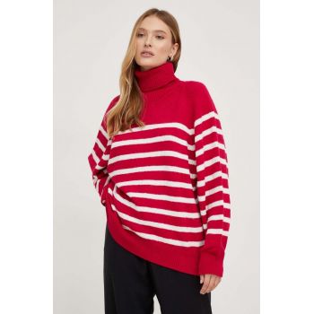 Answear Lab pulover de lana culoarea roz, călduros, cu guler ieftin