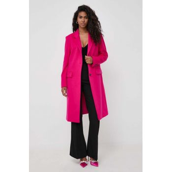 BOSS palton de lana culoarea roz, de tranzitie de firma original