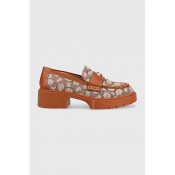 Coach mocasini Leah Textured Leah femei, culoarea maro, cu platforma CC733