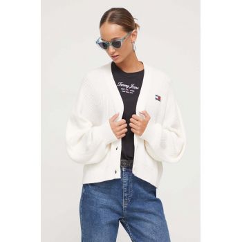 Tommy Jeans cardigan din bumbac culoarea bej