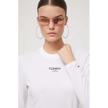 Tommy Jeans longsleeve din bumbac culoarea alb