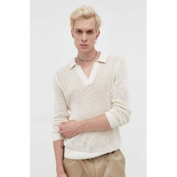 Abercrombie & Fitch pulover barbati, culoarea bej, light