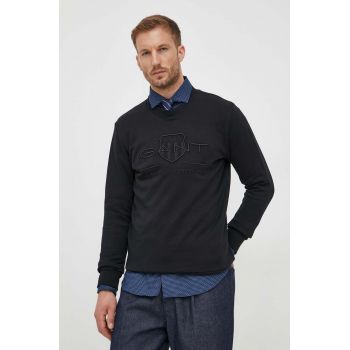 Gant hanorac de bumbac barbati, culoarea negru, cu imprimeu de firma original