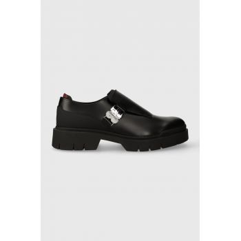 HUGO pantofi de piele Denzel barbati, culoarea negru, 50503626