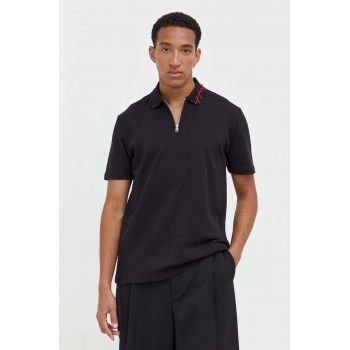 HUGO polo de bumbac culoarea negru, neted