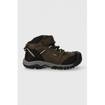 Keen cizme de iarna pentru copii din piele intoarsa Ridge Flex Mid culoarea verde ieftina