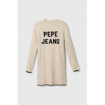 Pepe Jeans rochie din amestec de lână pentru copii culoarea bej, mini, oversize