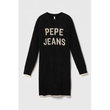 Pepe Jeans rochie din amestec de lână pentru copii culoarea negru, mini, oversize