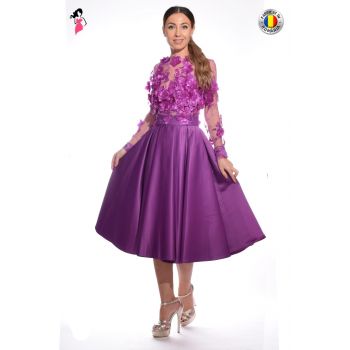 Rochie din tafta fucsia din tafta cu broderie 3D