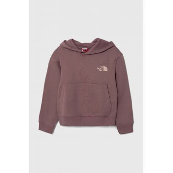 The North Face bluza copii G VERTICAL LINE HOODIE culoarea violet, cu glugă, cu imprimeu la reducere