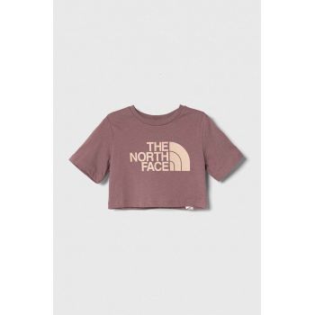The North Face tricou de bumbac pentru copii G S/S CROP EASY TEE culoarea roz