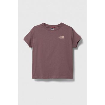 The North Face tricou de bumbac pentru copii G VERTICAL LINE S/S TEE culoarea maro ieftin