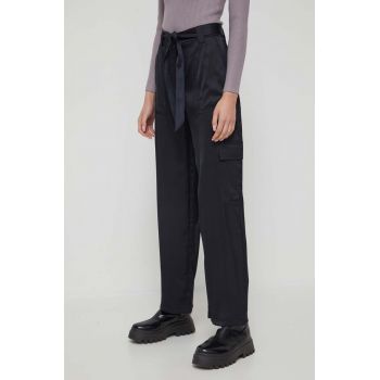 Abercrombie & Fitch pantaloni femei, culoarea negru, lat, high waist