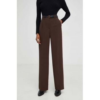 Answear Lab pantaloni femei, culoarea maro, drept, high waist