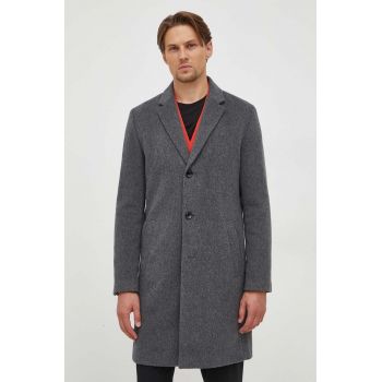 BOSS palton de lana culoarea gri, de tranzitie de firma original