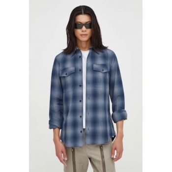 G-Star Raw camasa din bumbac barbati, culoarea albastru marin, cu guler clasic, slim ieftina G-Star Raw camasa din bumbac barbati, culoarea albastru marin, cu guler clasic, slim ieftina