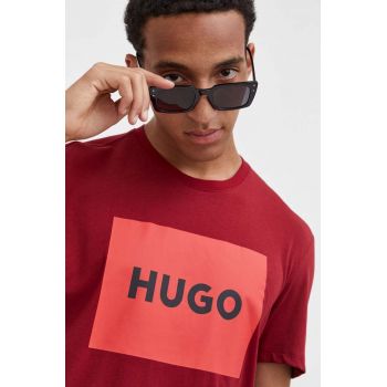 HUGO tricou din bumbac culoarea bordo, cu imprimeu 50467952 ieftin