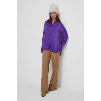 Medicine camasa femei, culoarea violet, cu guler clasic, relaxed de firma originala