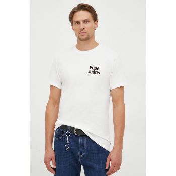 Pepe Jeans tricou din bumbac culoarea bej, cu imprimeu de firma original