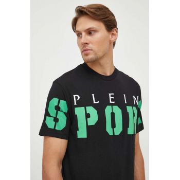 PLEIN SPORT tricou din bumbac culoarea negru, cu imprimeu