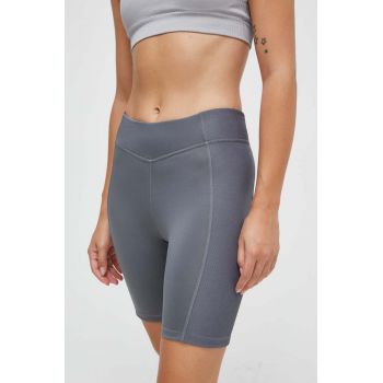 Reebok pantaloni scurți de yoga culoarea gri, neted, high waist