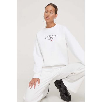 Tommy Jeans bluza femei, culoarea bej, cu imprimeu
