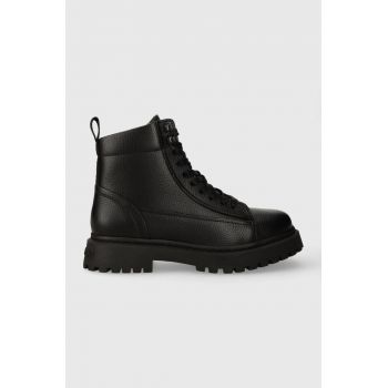 Tommy Jeans bocanci de piele TJM WARM LINING BOOT barbati, culoarea negru, EM0EM01274