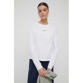 Tommy Jeans longsleeve din bumbac culoarea alb