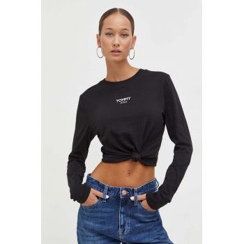 Tommy Jeans longsleeve din bumbac culoarea negru