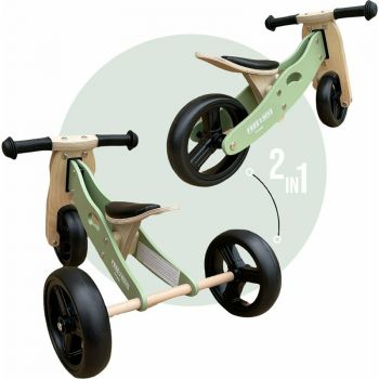 Tricicleta copii fara pedale Free2Move din lemn Mint, varsta 1-3 ani, transformabila in bicicleta de echilibru, scaun reglabil pe inaltime, un limitator de directie si roti silentioase Tricicleta copii fara pedale Free2Move din lemn Mint, varsta 1-3 ani, transformabila in bicicleta de echilibru, scaun reglabil pe inaltime, un limitator de directie si roti silentioase