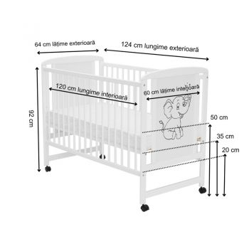 Patut din lemn Qmini Timmi Elephant 120x60 cm Alb la reducere