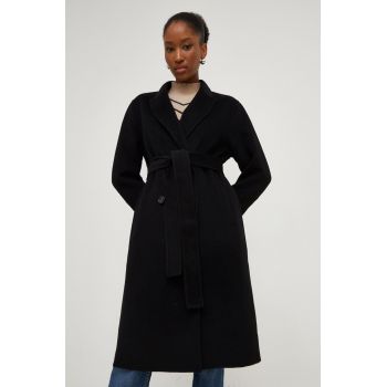 Answear Lab palton de lana culoarea negru, de tranzitie, cu doua randuri de nasturi ieftin