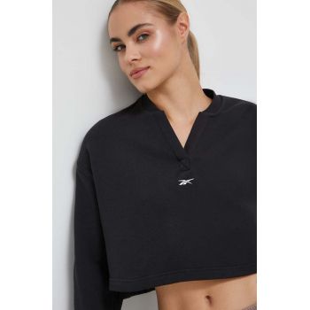 Reebok Classic hanorac de bumbac femei, culoarea negru, cu imprimeu ieftin