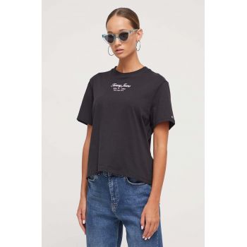 Tommy Jeans tricou din bumbac culoarea negru