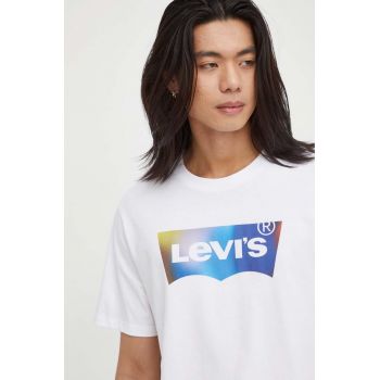 Levi's tricou din bumbac culoarea alb, cu imprimeu ieftin