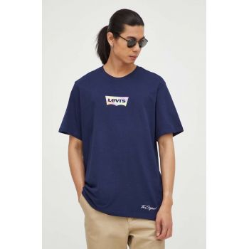 Levi's tricou din bumbac culoarea albastru marin, cu imprimeu