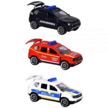 Set Majorette Dacia Duster SOS cu masina de jandarmerie, salvare si politie de firma originala