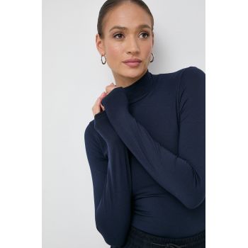 BOSS longsleeve femei, culoarea albastru marin, cu turtleneck