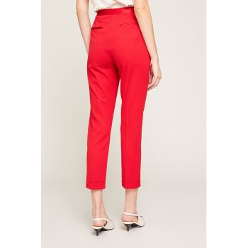 Pantaloni chino crop cu detalii de satin