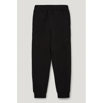 Pantaloni sport din amestec de bumbac cu buzunare cu fermoar